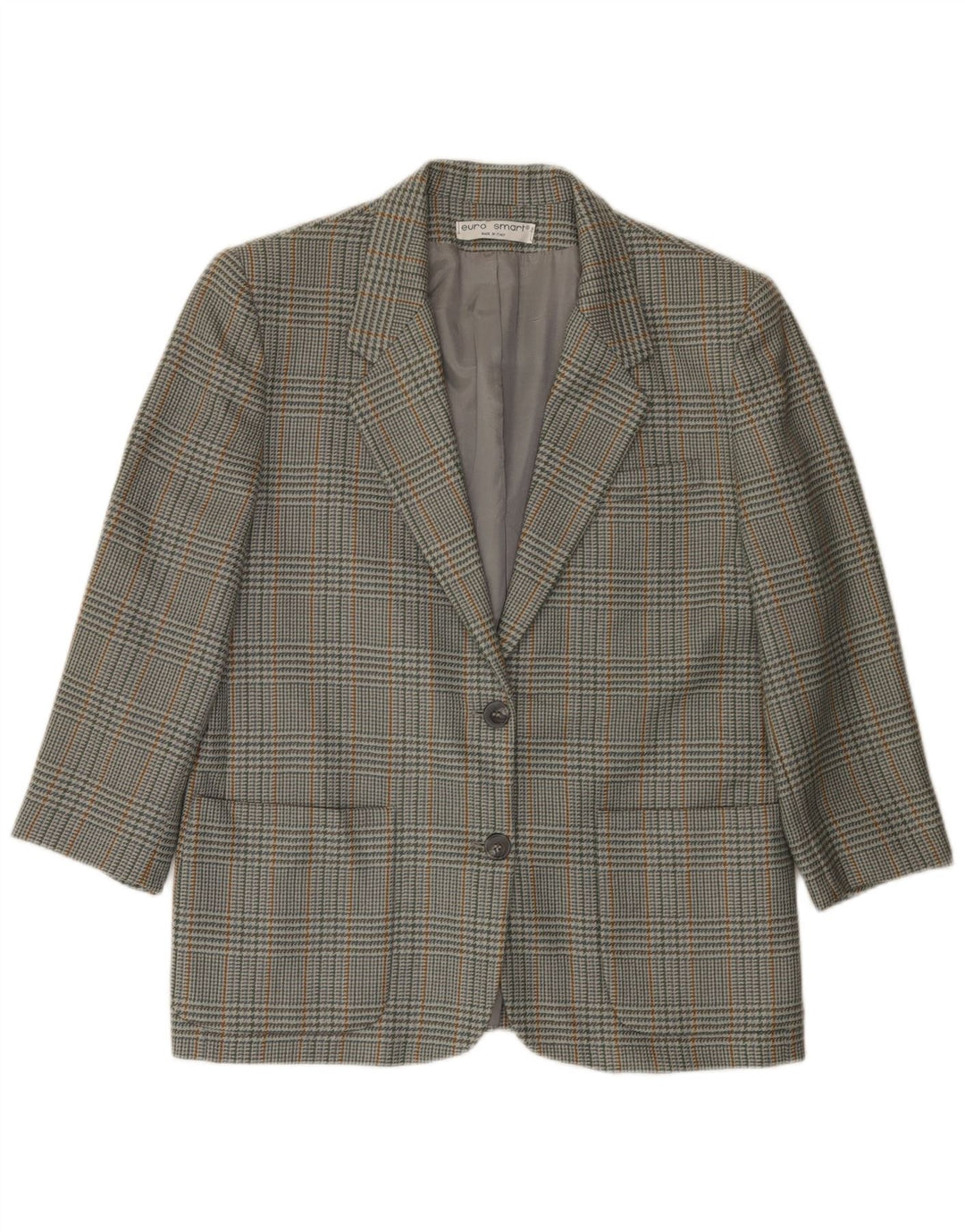 Vintage Dame 2-knaps blazerjakke IT 46 Large Grå Houndstooth Uld