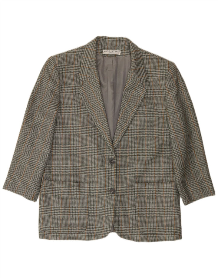 Vintage Dame 2-knaps blazerjakke IT 46 Large Grå Houndstooth Uld