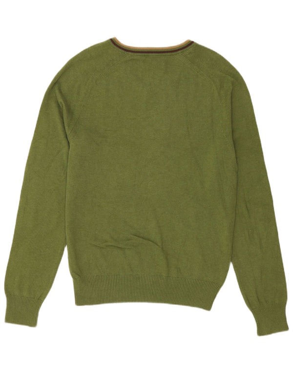 Penguin Mens V-Neck Jumper Sweater Medium Green Striped Cotton