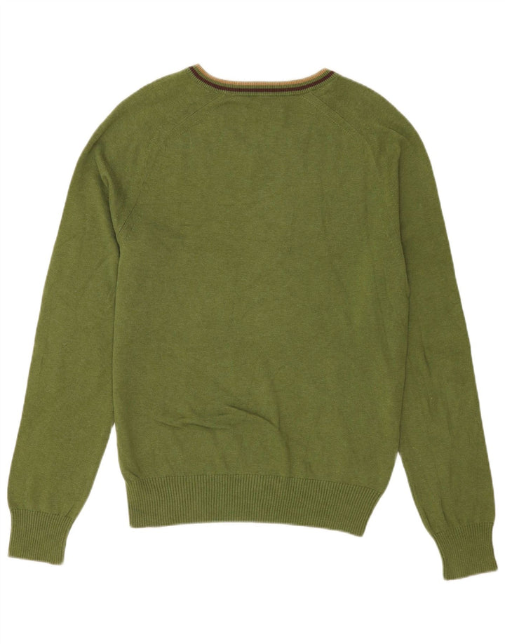 Penguin Mens V-Neck Jumper Sweater Medium Green Striped Cotton