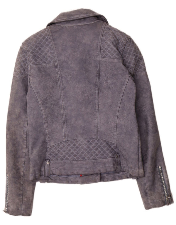 Tommy Hilfiger Damen Kunstleder Bikerjacke UK 10 Small Grau