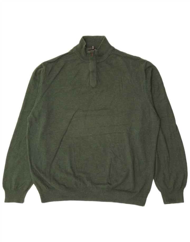 Massimo Dutti Mens Zip Neck Jumper Sweater  2XL Green Cotton