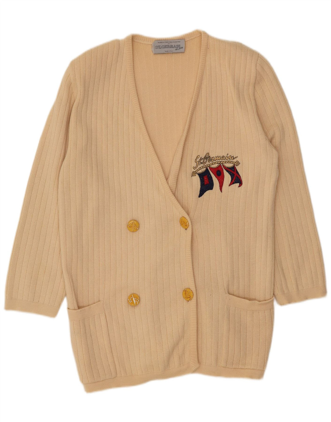 St. Germain Dame Grafisk Longline Cardigan Sweater IT 48 XL Beige Uld