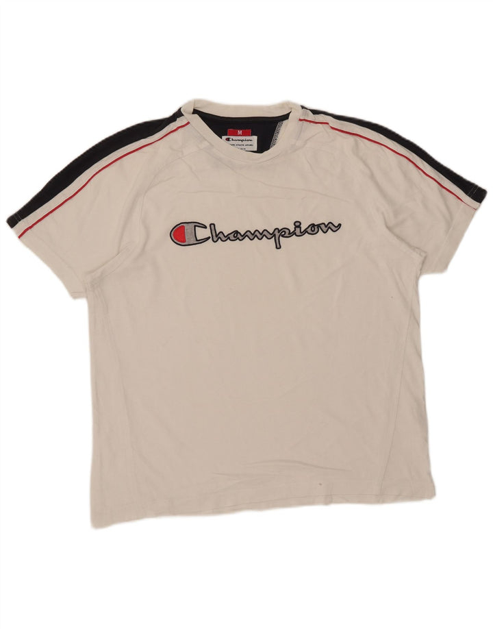 Champion Mens Graphic T-Shirt Top Medium White Colourblock Cotton