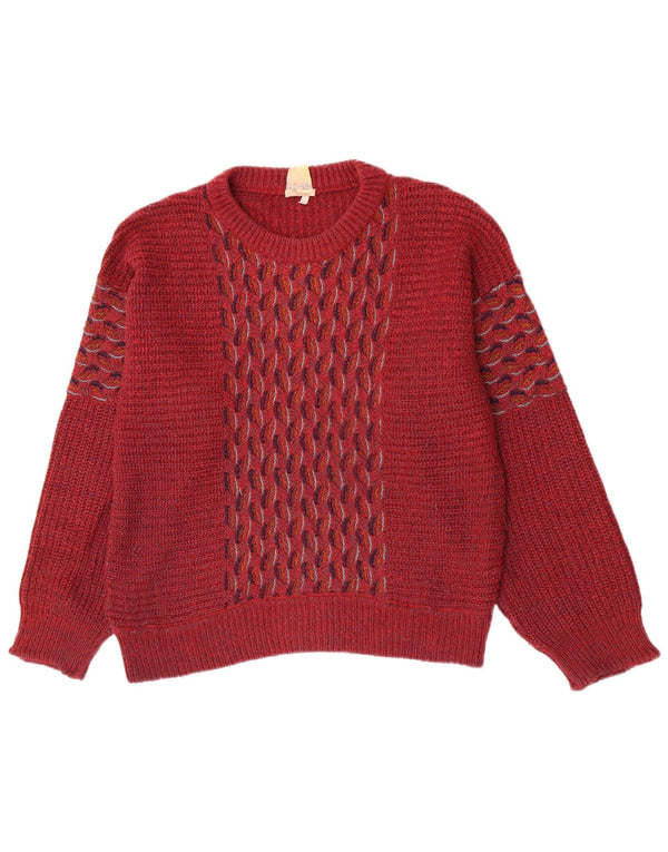 Fiume Mens Crew Neck Jumper Sweater IT 46 Small Maroon Geometric Acrylic