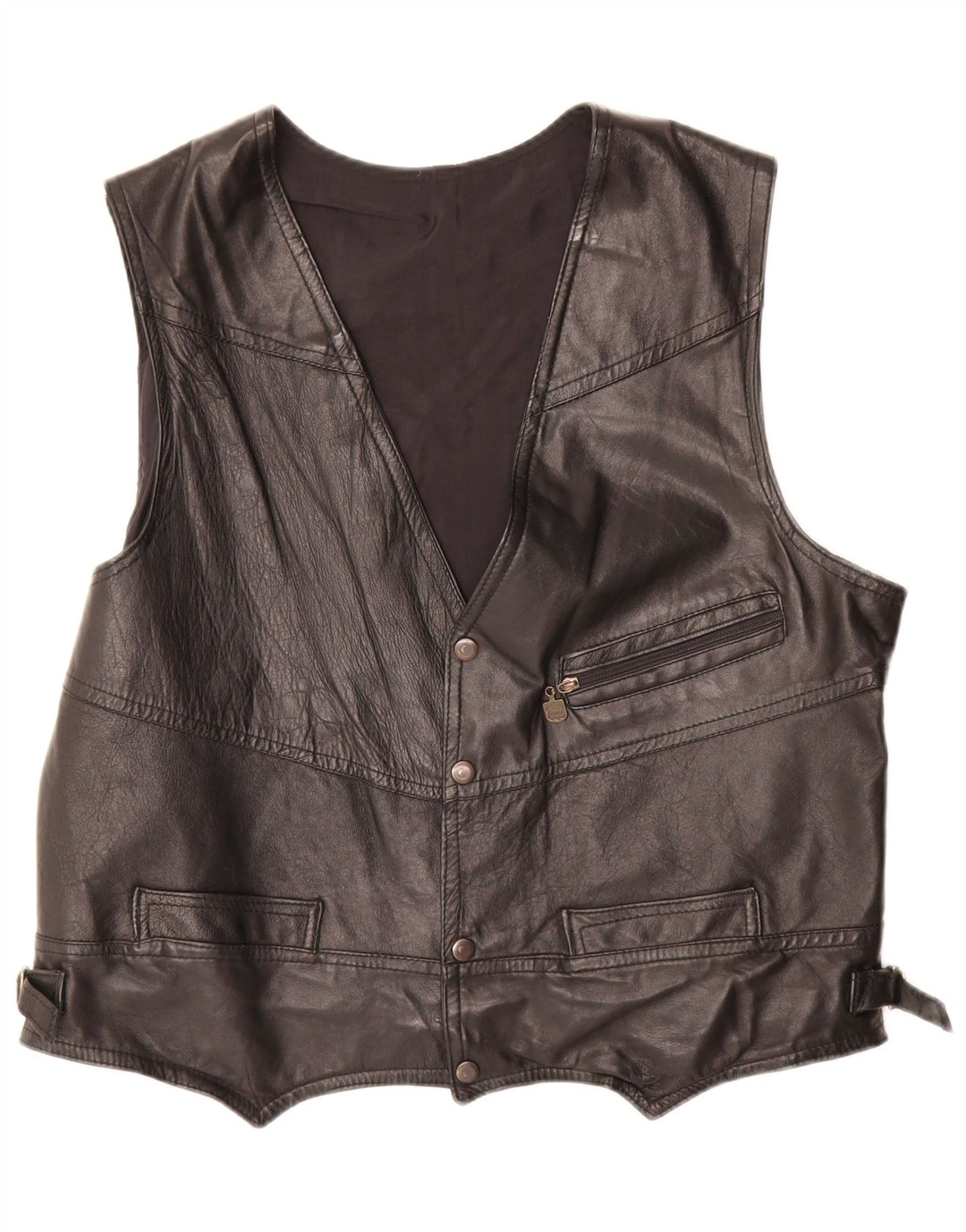 VINTAGE Mens Leather Waistcoat Large Black
