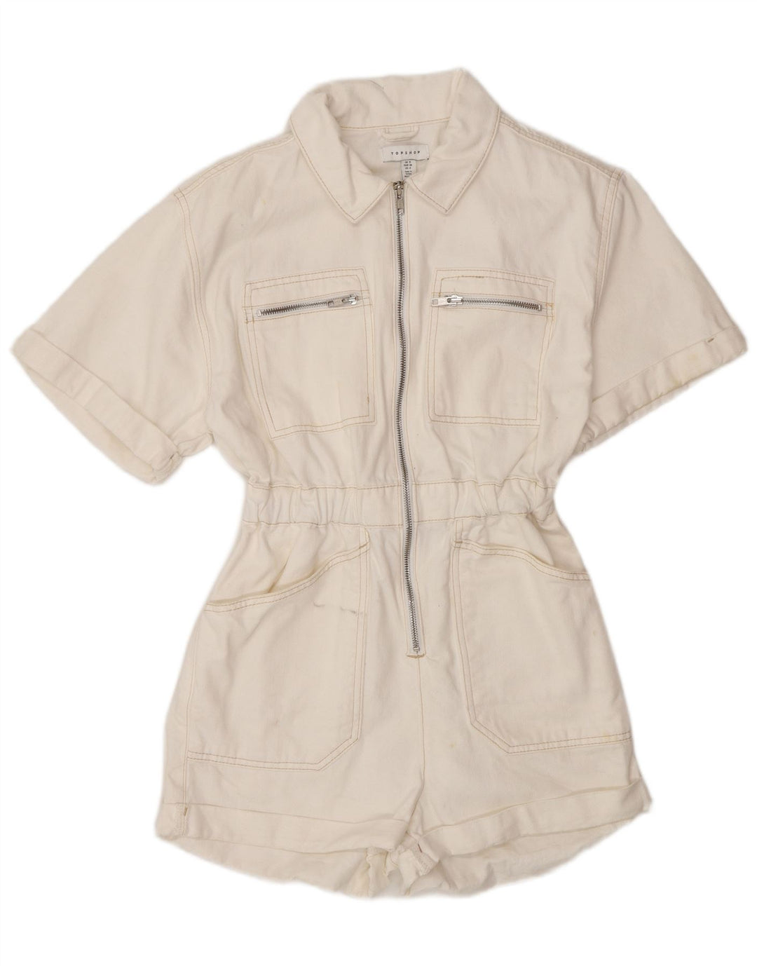 Topshop Womens Denim Playsuit UK 8 Small White Cotton