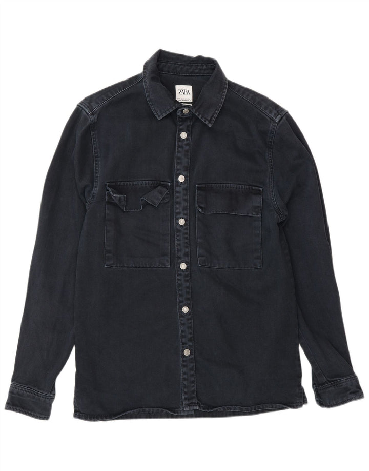 Zara Chemise En Jean Coupe Relax Homme Bleu Marine Moyen Coton