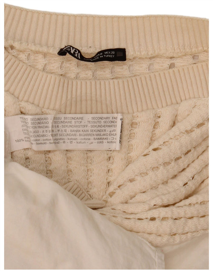 Zara hæklet bluse top UK 14 Medium hvid bomuld