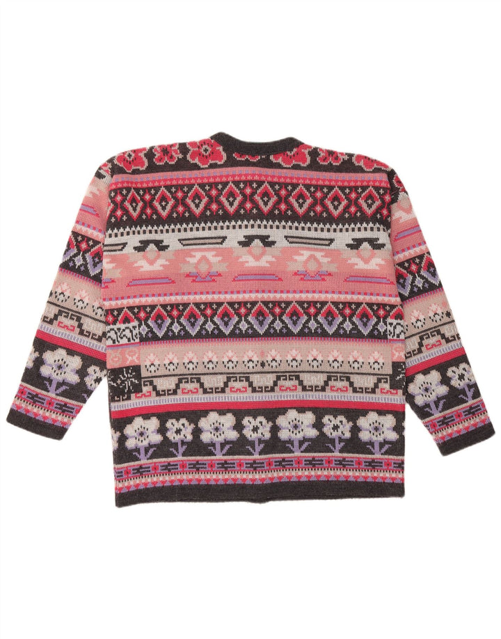 CANDA Womens Oversized Cardigan Sweater UK 14 Medium Pink Fair Isle