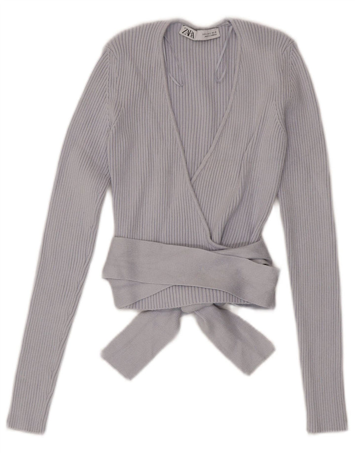 Zara Womens Crop Wrap Cardigan Top UK 8 Small Blue