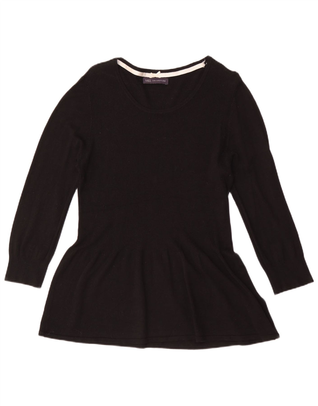 Marks & Spencer Womens 3/4 Sleeve Tunic Top UK 14 Medium  Black Viscose