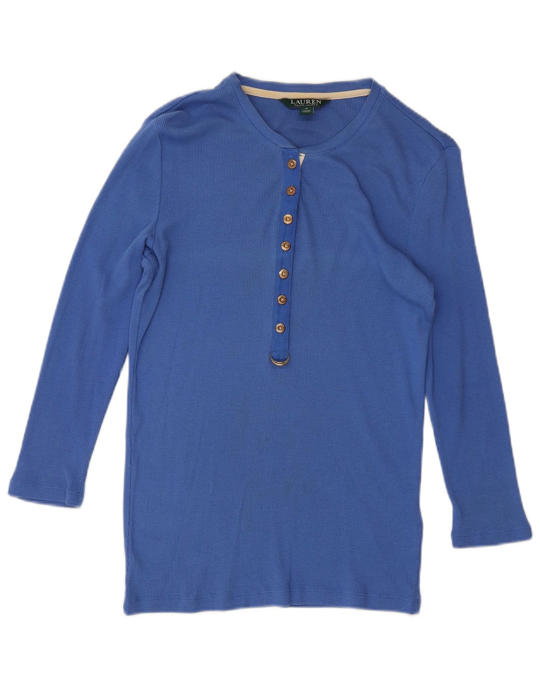 RALPH LAUREN Womens Top 3/4 Sleeve UK 12 Medium Blue Cotton