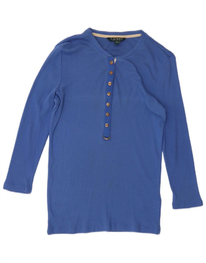 RALPH LAUREN Womens Top 3/4 Sleeve UK 12 Medium Blue Cotton
