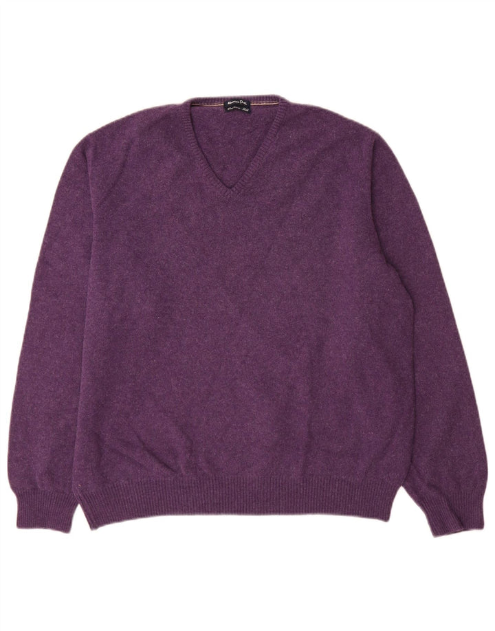 Massimo Dutti Mens V-Neck Jumper Sweater XL Purple Wool