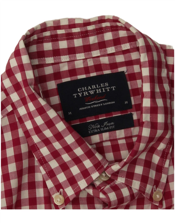 Charles Tyrwhitt Mens Extra Slim Fit Shirt Medium Red Gingham Cotton