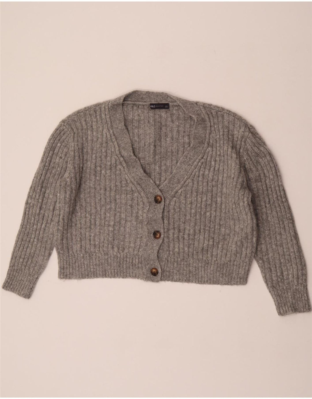 Marks & Spencer Womens Crop Oversized Cardigan Sweater UK 16 Large Grey