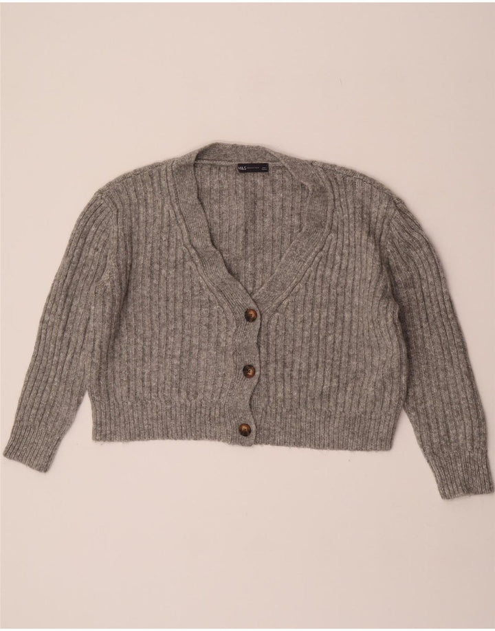 Marks & Spencer Womens Crop Oversized Cardigan Sweater UK 16 Large Grey