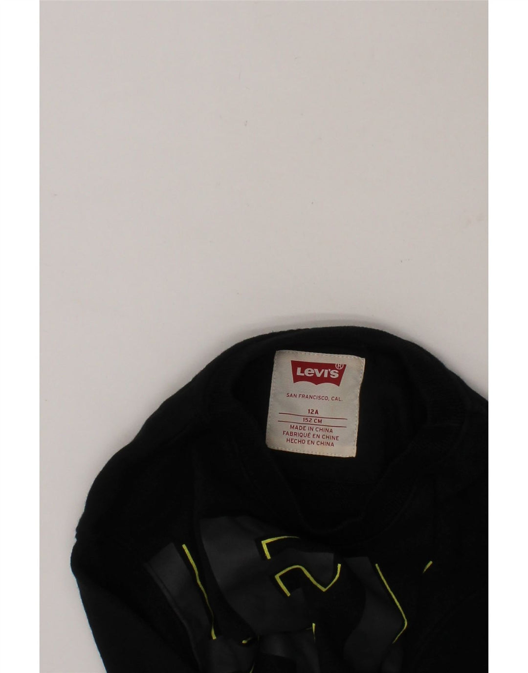 LEVI'S Boys Graphic Sweatshirt Jumper 11-12 Years Black Cotton Vintage Levi's and Second-Hand Levi's from Messina Hembry 