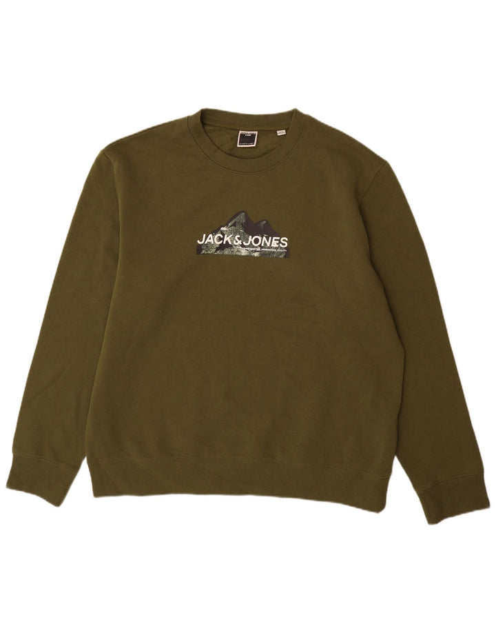 Jack & Jones Mens Graphic Sweatshirt Jumper 2XL Khaki Cotton