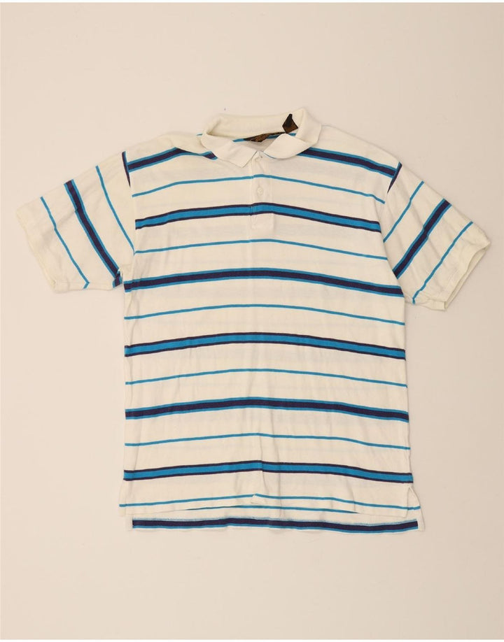 EDDIE BAUER Mens Polo Shirt Large White Striped Cotton Vintage Eddie Bauer and Second-Hand Eddie Bauer from Messina Hembry 