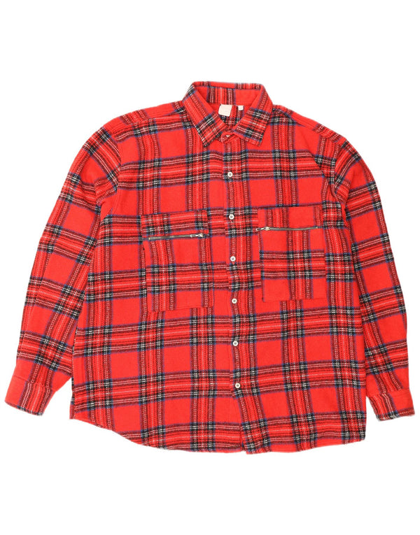 Vintage Mens Flannel Shirt Large Red Check