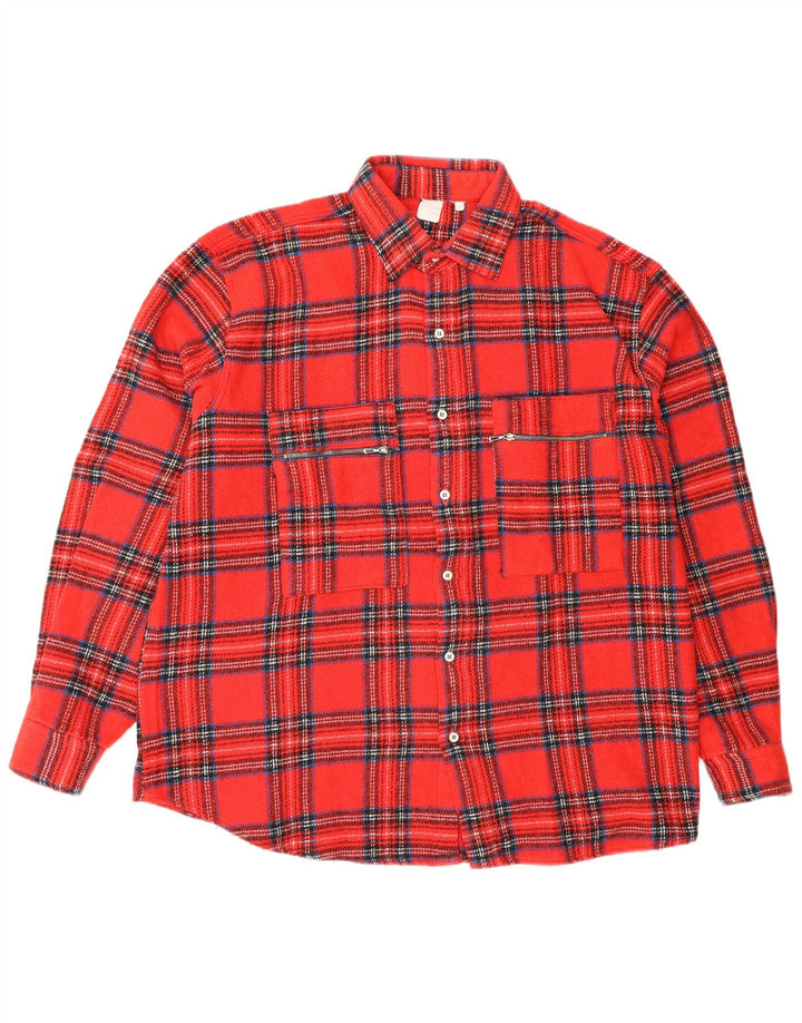Camicia vintage da uomo in flanella a quadri rossi grandi