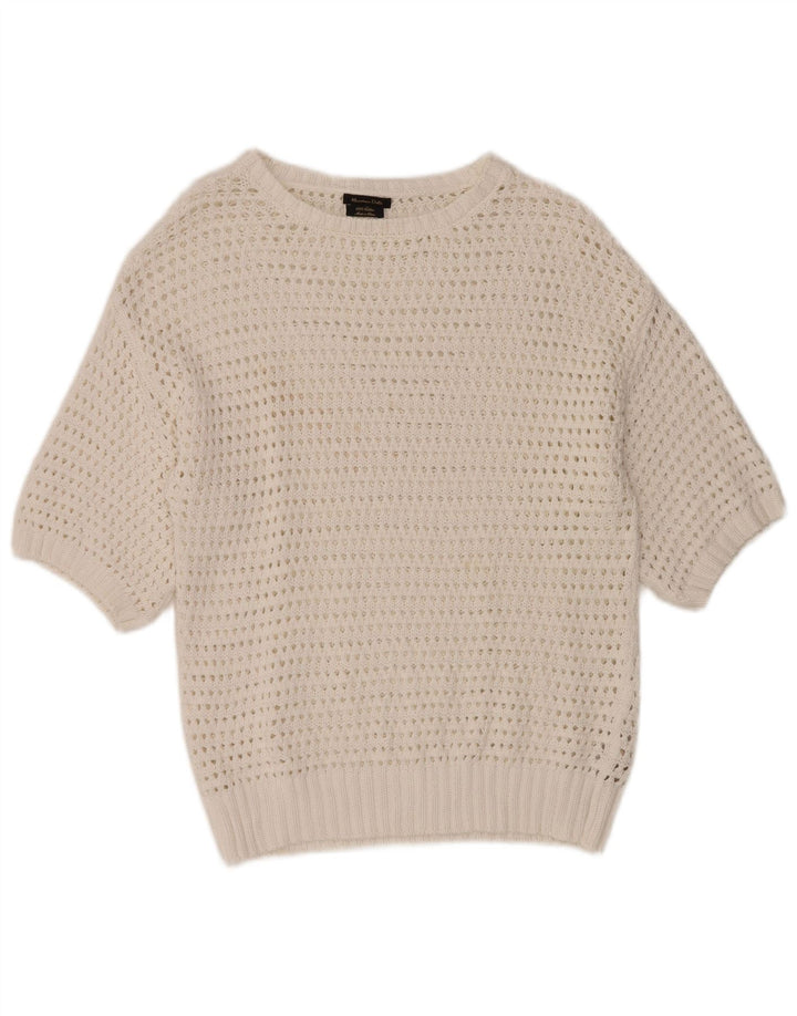 MASSIMO DUTTI Womens Crochet Boat Neck Jumper Sweater UK 12 Medium White