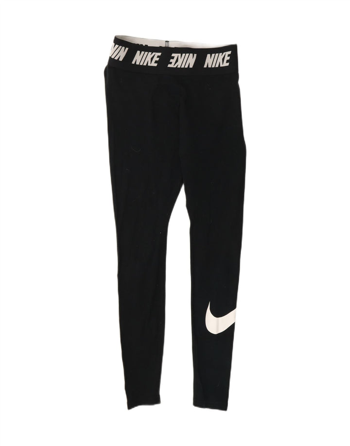 NIKE Womens Graphic Leggings UK 8 Small  Black Cotton