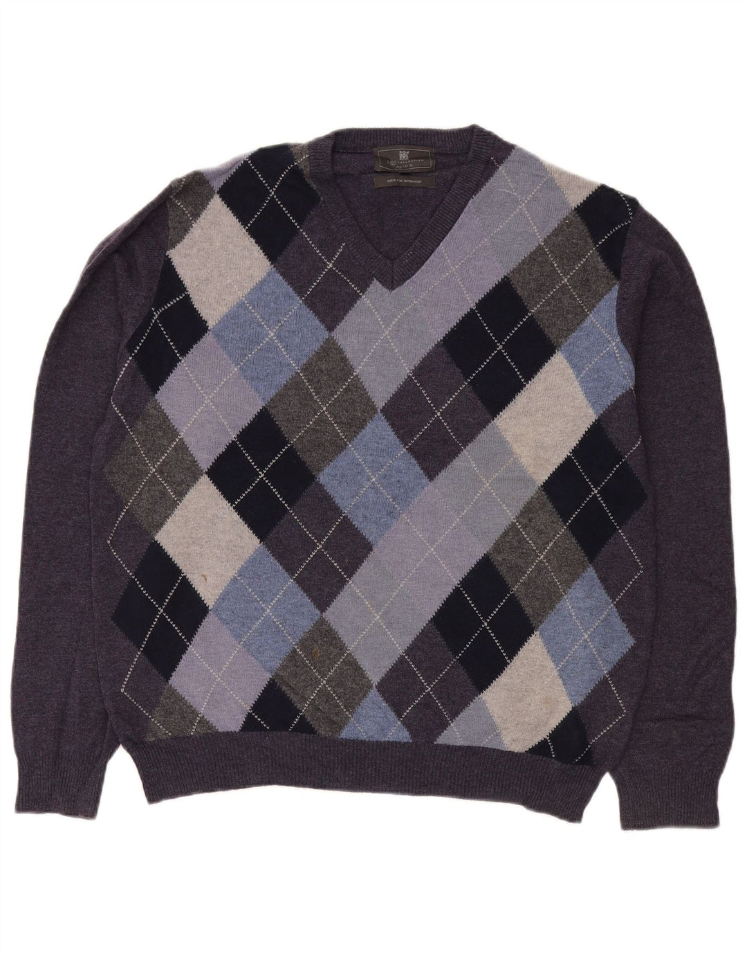 Marks & Spencer Mens V-Neck Jumper Sweater Medium Purple Argyle/Diamond
