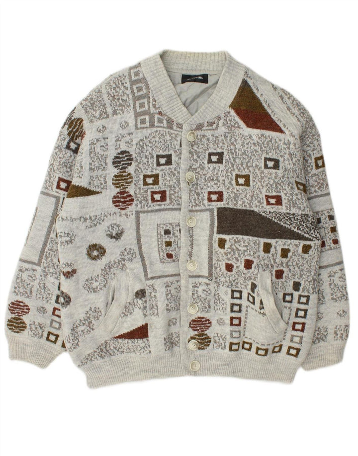 GARDEUR Mens Cardigan Sweater Large Grey Geometric