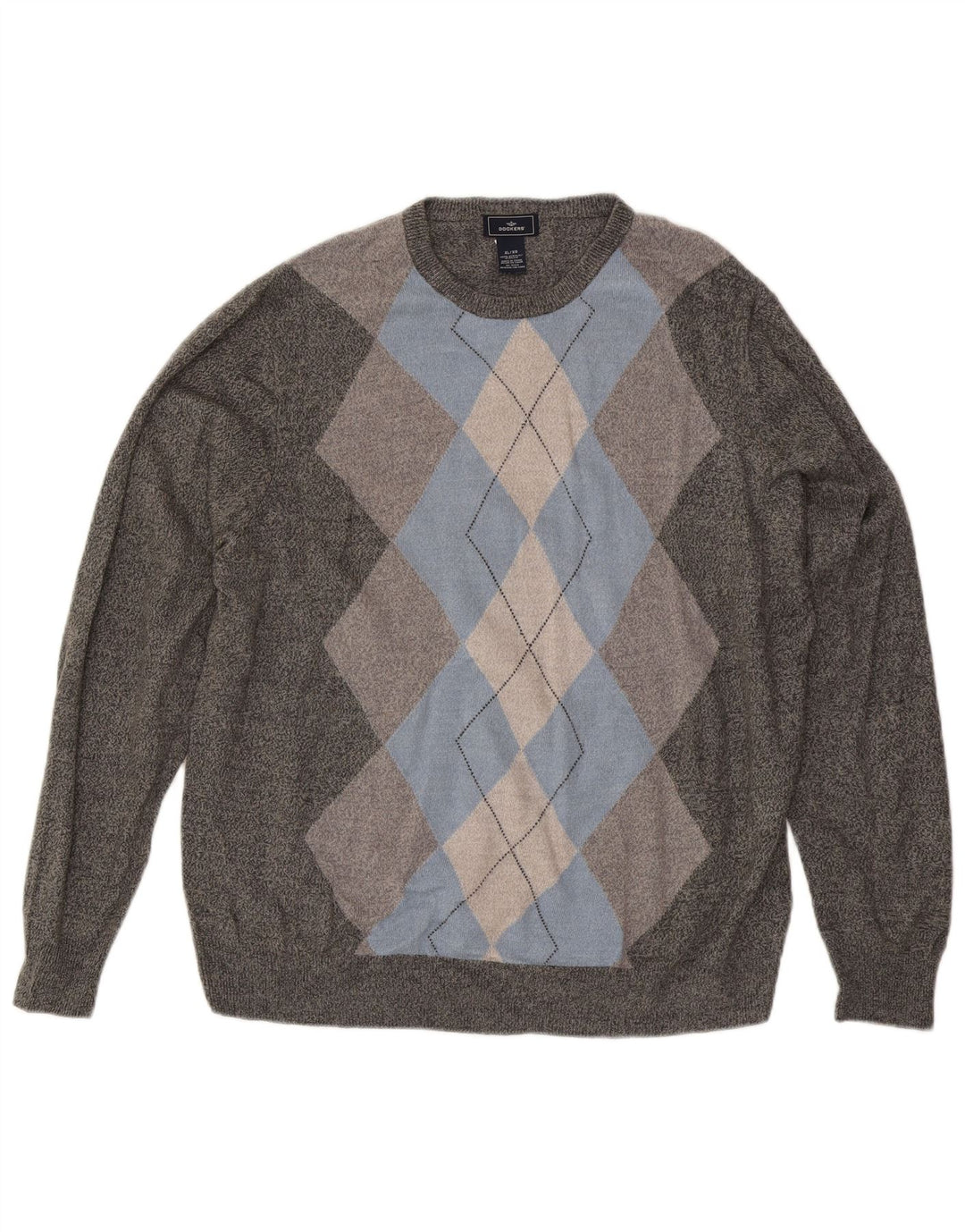 Dockers Mens Crew Neck Jumper Sweater XL Grey Argyle/Diamond Acrylic