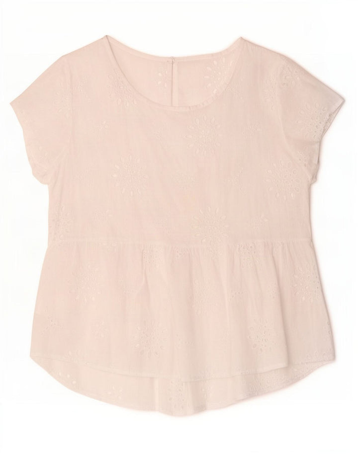 Top camicetta da donna vintage UK 14 bianco medio