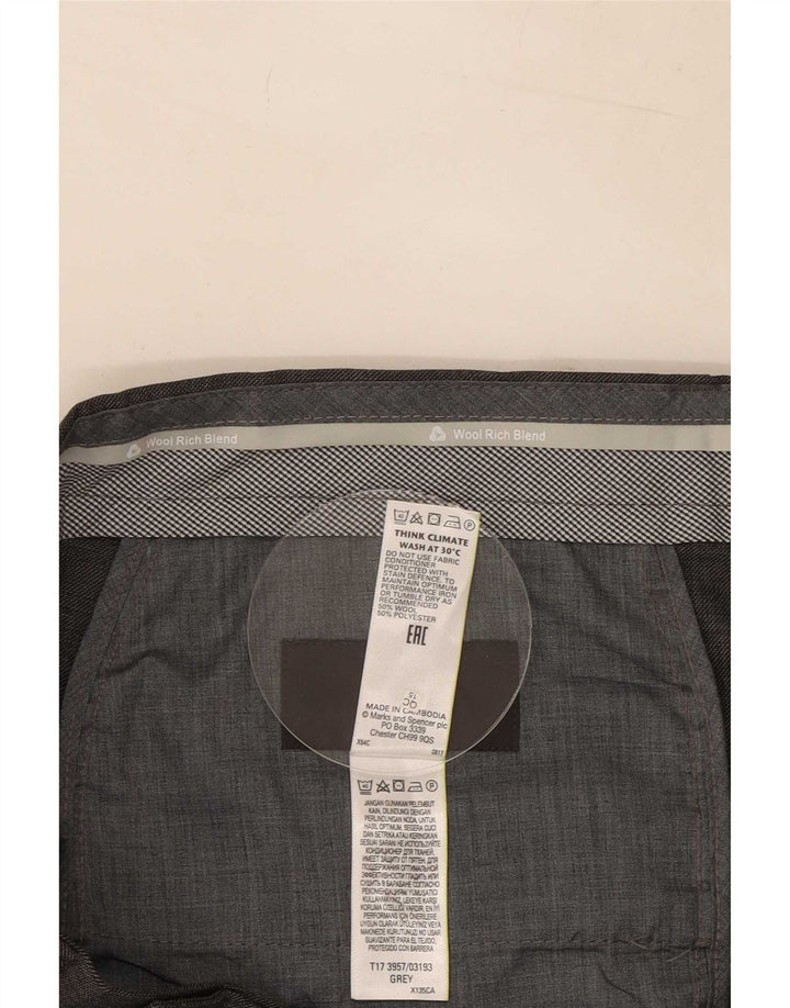 Marks & Spencer Mens Regular Fit Suit Trousers W34 L29 Grey Wool