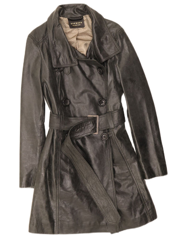 Oakwood Womens Trench Leather Coat UK 14 Medium Black