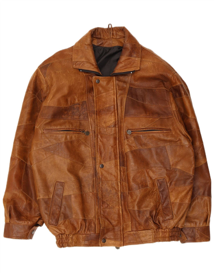 Vintage Mens Leather Jacket UK 42 XL Brown Patchwork Leather