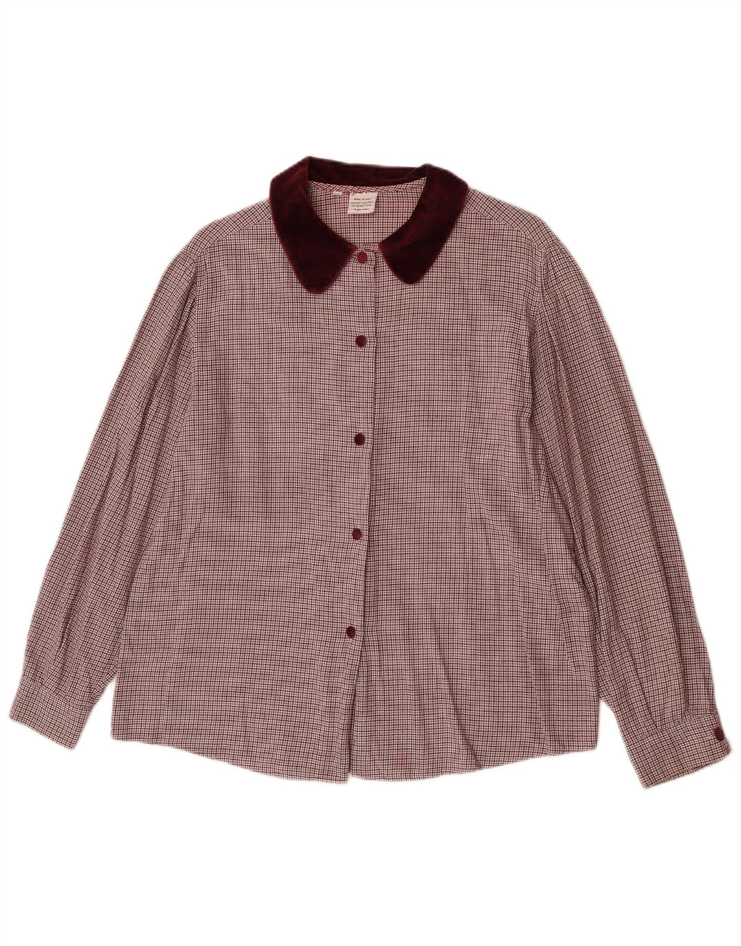 Benetton Chemise Femme UK 14 Medium Bordeaux Pied-de-poule