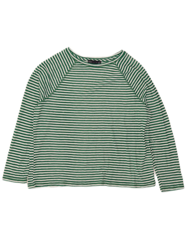 Marks & Spencer Top da donna a maniche lunghe UK 16 Grande cotone gessato verde