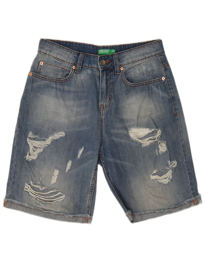 BENETTON Womens Distressed Denim Shorts W27 Small Blue Cotton