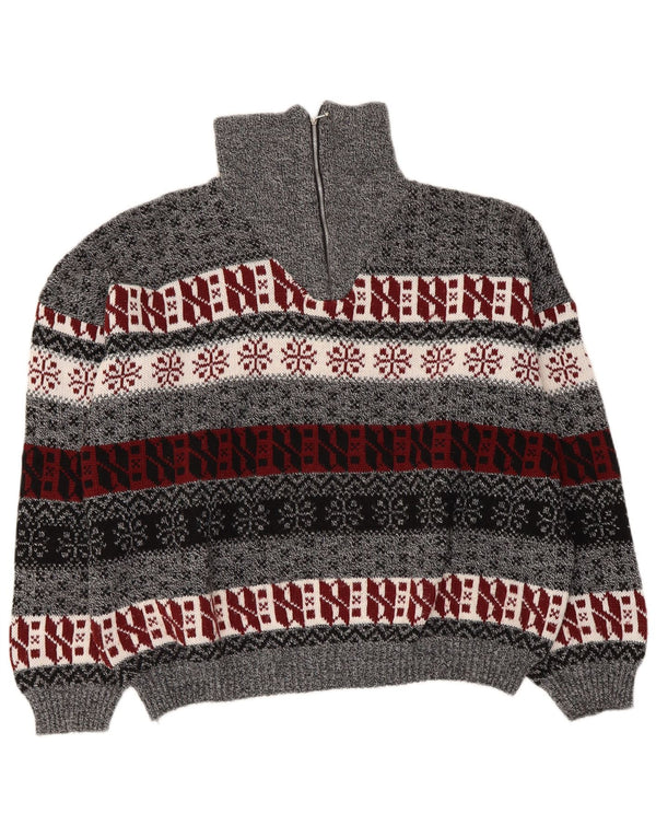 Vintage γυναικείο πουλόβερ με φερμουάρ UK 14 Medium Grey Fair Isle