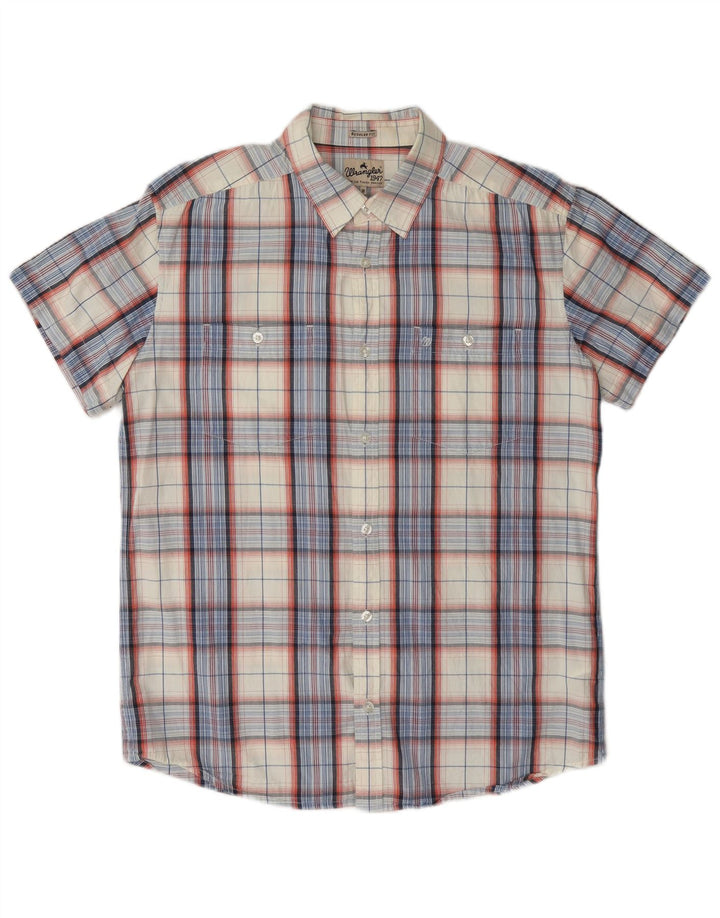 Wrangler Mens Short Sleeve Regular Fit Shirt Medium Off White Plaid Cotton