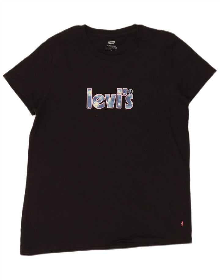 Levi's Dame Grafisk T-Shirt Top UK 12 Medium Sort Bomuld