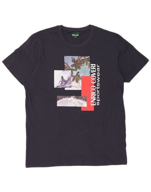 Enrico Coveri T-Shirt Graphique Homme Top XL Bleu Marine Coton