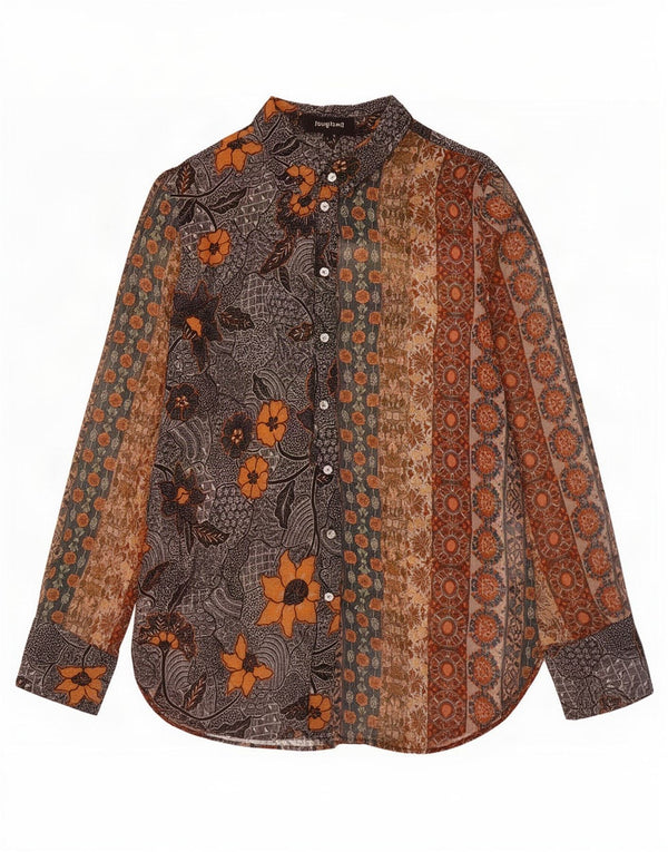 Desigual Chemise Chemisier UK 46 Large Marron Floral Polyester Femme