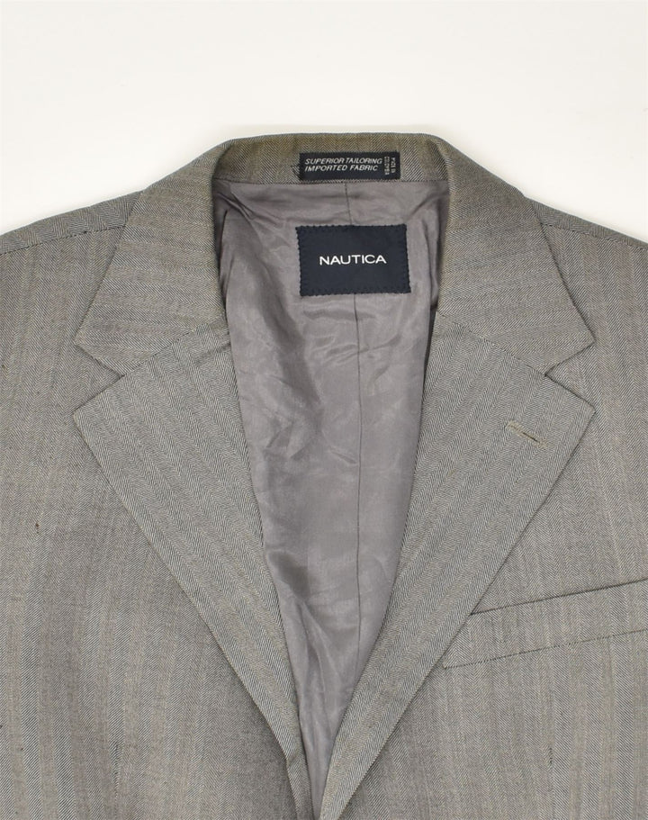 NAUTICA Mens 2 Button Blazer Jacket UK 40 Large Grey Striped | Vintage Nautica | Thrift | Second-Hand Nautica | Used Clothing | Messina Hembry 