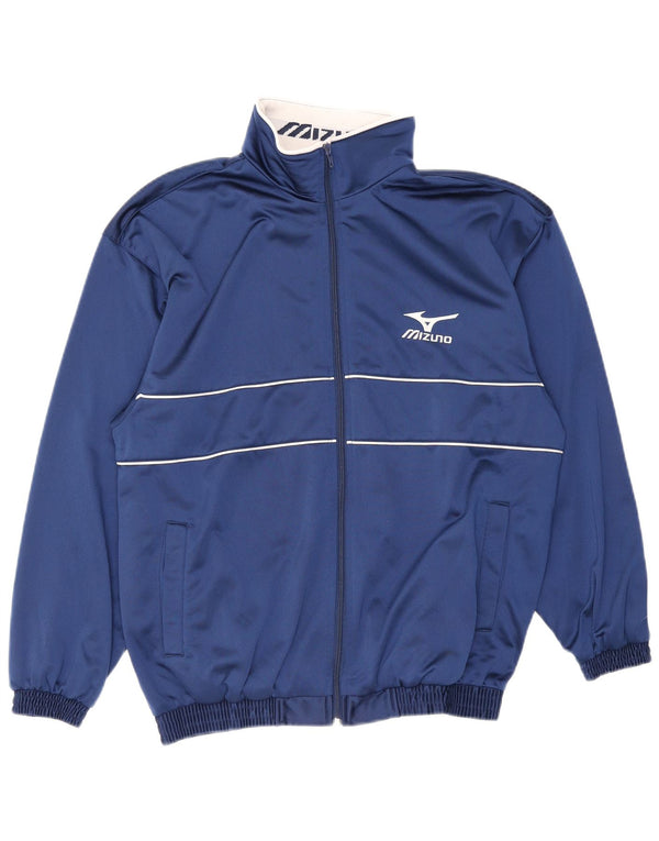 Mizuno Mens Graphic Tracksuit Top Jacket Small Navy Blue Striped Polyester
