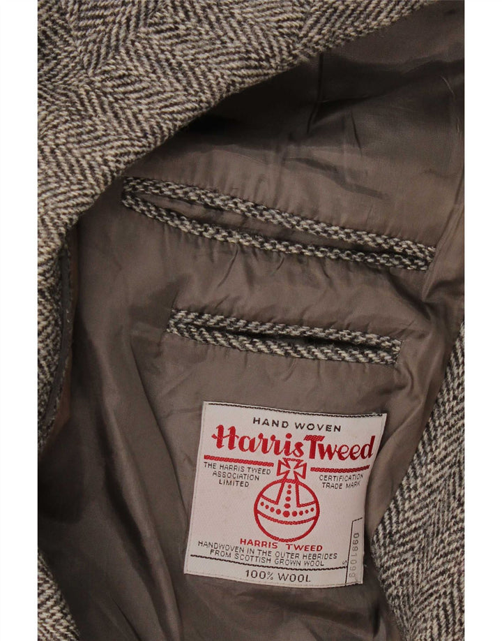 Harris Tweed Mens 2 Button Blazer Jacket UK 40 Large Grey Herringbone Wool