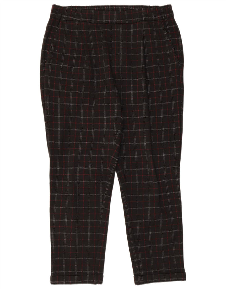 BENETTON Womens Cropped Trousers Medium W32 L24 Black Check Viscose