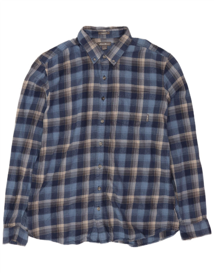 EDDIE BAUER Mens Classic Fit Flannel Shirt Large Blue Check Cotton