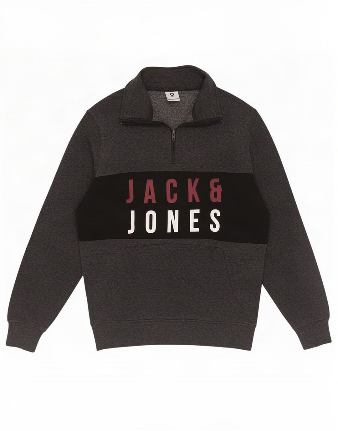 Jack & Jones Sweat-Shirt Core Zip Neck Homme Gris Moyen Colorblock